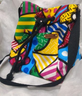Bolsa saco em Tecido Estampa Romero Brito