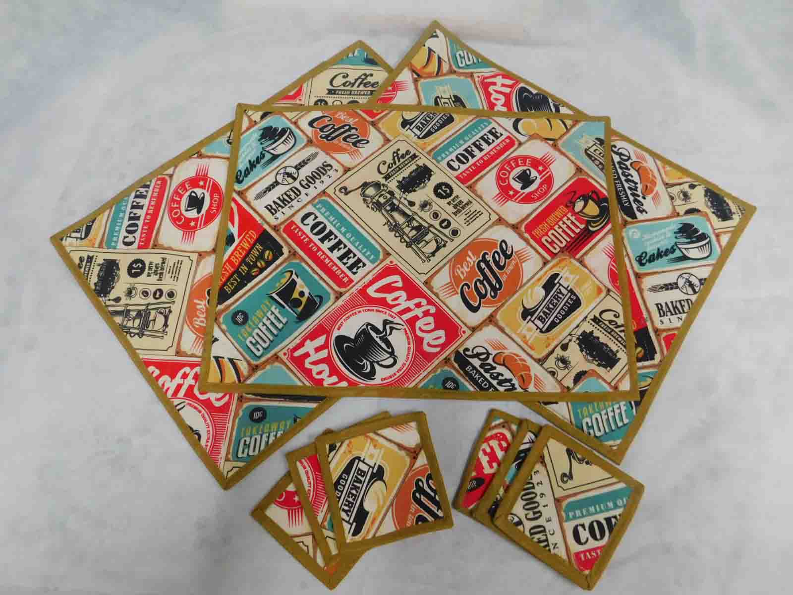 Jogo Americano em Tecido Impermeável Dupla Face com Estampa de Café